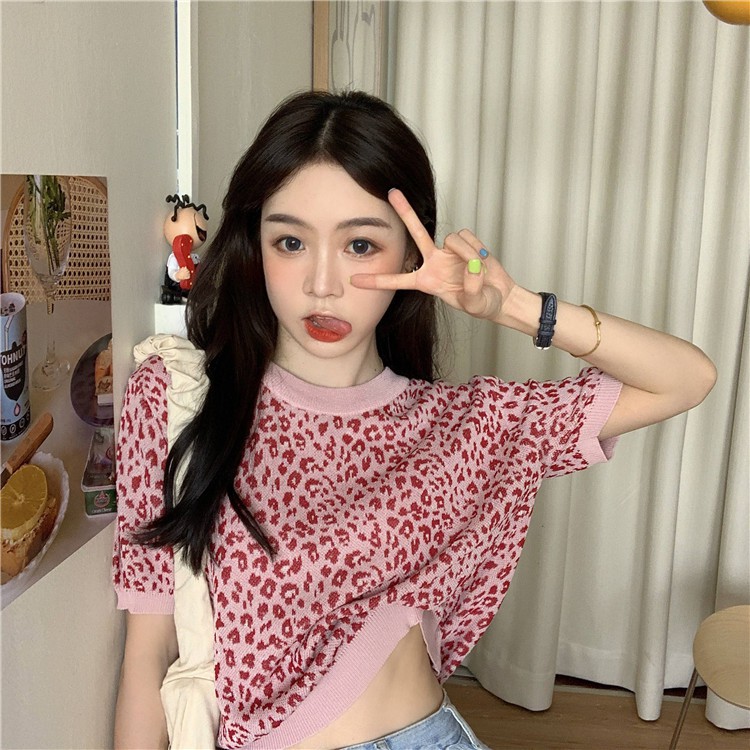 Áo thun tay ngắn họa tiết da báo thời trang cá tính cho nữ | BigBuy360 - bigbuy360.vn