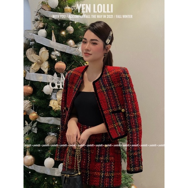 SET DẠ TWEED KẺ ĐỎ HÀNG THIẾT KẾ | BigBuy360 - bigbuy360.vn