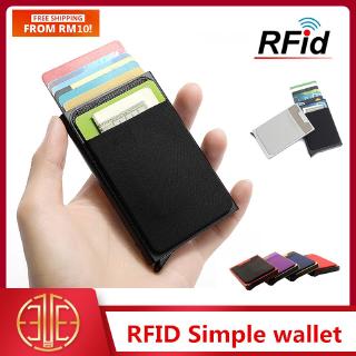 RFID US Ridge Slim Black Carbon Fiber Credit Card Holder Metal Simple Wallet