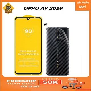 Cường Lực full màn Full keo 9D Oppo A9 2020 + Miếng Dán Nhám Carbon Mặt Lưng Máy