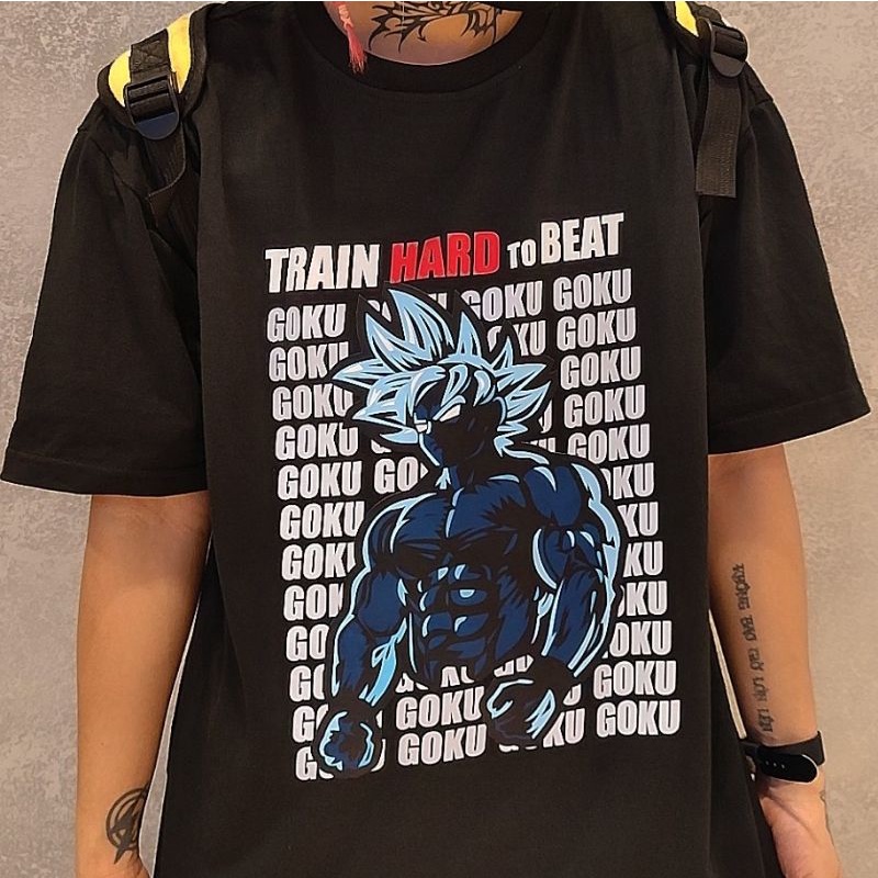 Train Hard To Beat GOKU ,Áo Phông thoáng mát, thấm hút mồ hôi, mát mẻ mùa hè !