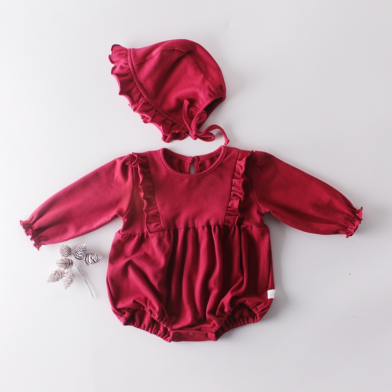 Set áo liền quần + mũ duyên dáng đáng yêu dành cho bé gái sơ sinh