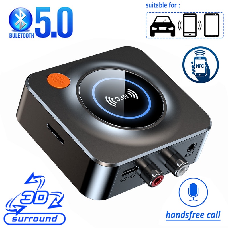 2022 NFC Bluetooth 5.1 Bộ thu âm thanh 3,5 mm AUX RCA Âm thanh nổi Âm thanh nổi Bộ chuyển đổi không dây cho Loa ô tô Bộ phát lại thẻ TF