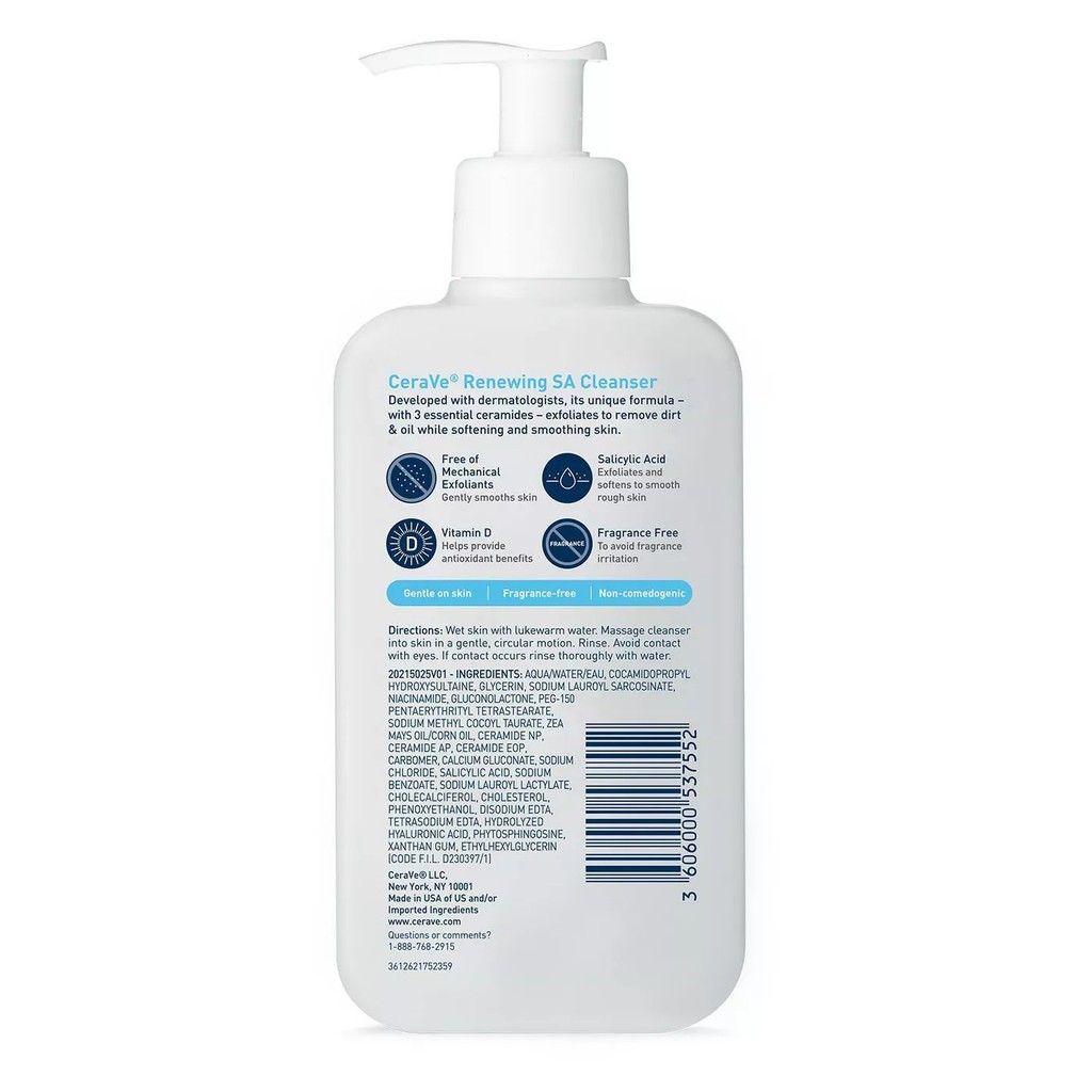 [Bill Mỹ-Canada] Sữa rửa mặt CERAVE Renewing SA cleanser - sửa rửa mặt cerave salicylic acid & ceramides 237- 473 ml | BigBuy360 - bigbuy360.vn
