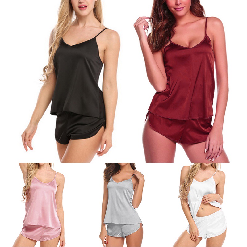 Bộ Đồ Ngủ Giả Lụa Cổ Chữ V Thiết Kế Mới Quyến Rũ Thời Trang Cho Nữ