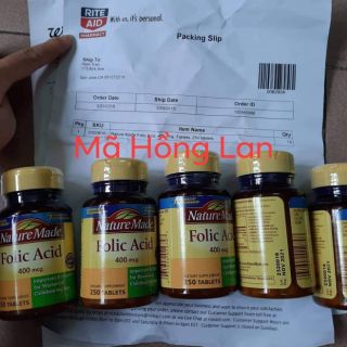 Bổ Sung Axit Folic NATURE MADE FOLIC ACID 400MCG 250 VIÊN