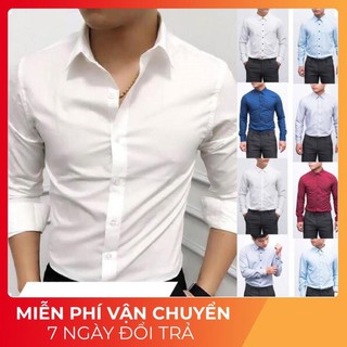 [FREE SHIP]  Aó sơ mi nam Trắng cúc trắng Dáng Ôm Body Hàn Quốc cao cấp
