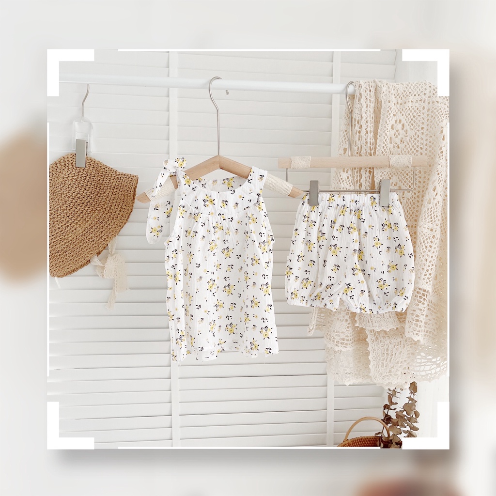 Set 2 Dây Bé Gái 8-23kg Buộc Nơ Hoạ Tiết Nhí Chất Thô Đũi Mềm Nảy Hạt, Bộ Đồ Dây Cho Bé Mặc Đi Chơi - AN.KID