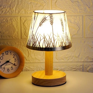 Đèn ngủ để bàn thân gỗ EVELYN họa tiết vintage Hàn quốc - có điều khiển