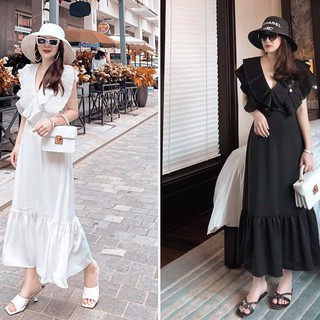 Đầm maxi đi biển thiết kế cổ V dập ly sang trọng