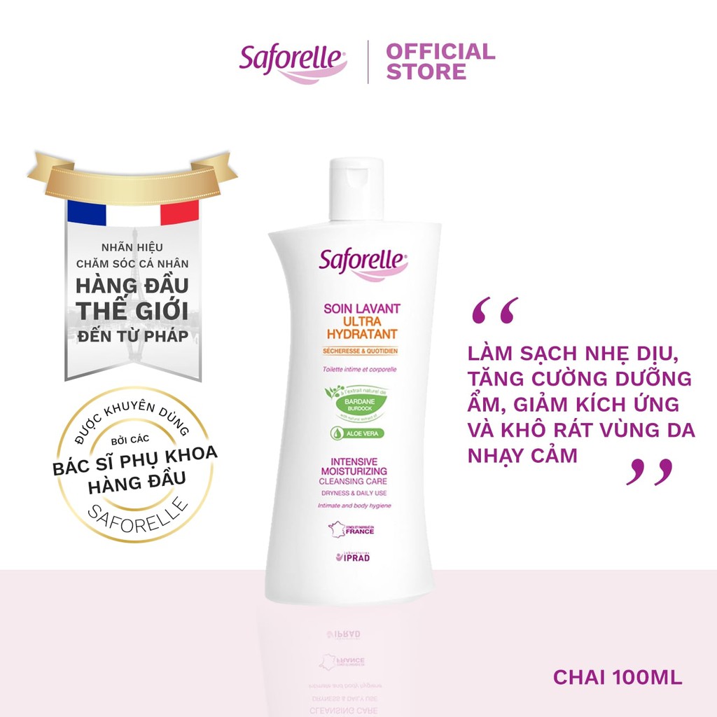 Dung dịch vệ sinh phụ nữ Saforelle Intensive Moisturizing cao cấp tăng cường dưỡng ẩm 100ml