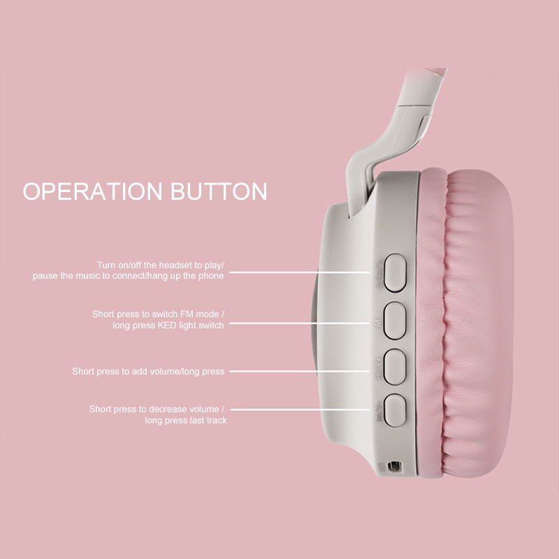 Tại Nghe Bluetooth Hình Tai Mèo Có Đèn Led Dễ Thương Cho Bé