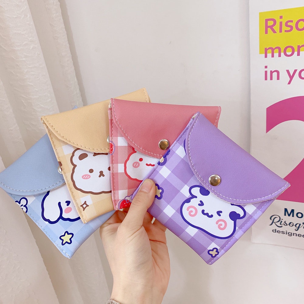 Túi đựng tiền xu/son môi/tai nghe mini bằng da PU họa tiết hoạt hình thỏ/gấu dễ thương phong cách Hàn Quốc
