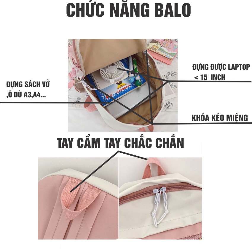 Balo nữ , balo đi học unisex thời trang nhiều ngăn đựng vừa laptop 14 inch Hàn Quốc LATI