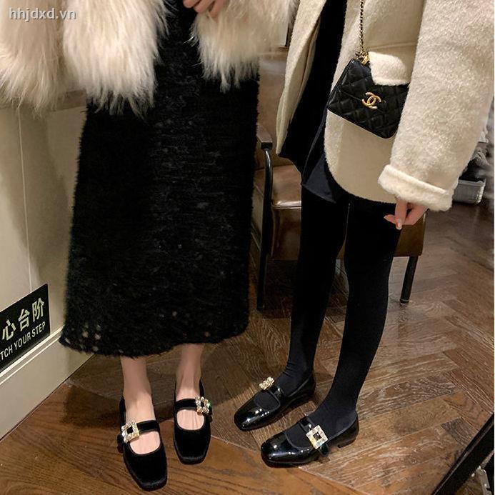 Giày búp bê mũi vuông có khóa vuông cổ điển thời trang