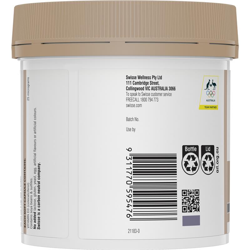 Viên uống Swisse Ultiboost Vitamin D 400 viên, bổ sung vitamin D hỗ trợ hấp thụ canxi, giúp hệ xương chắc khỏe