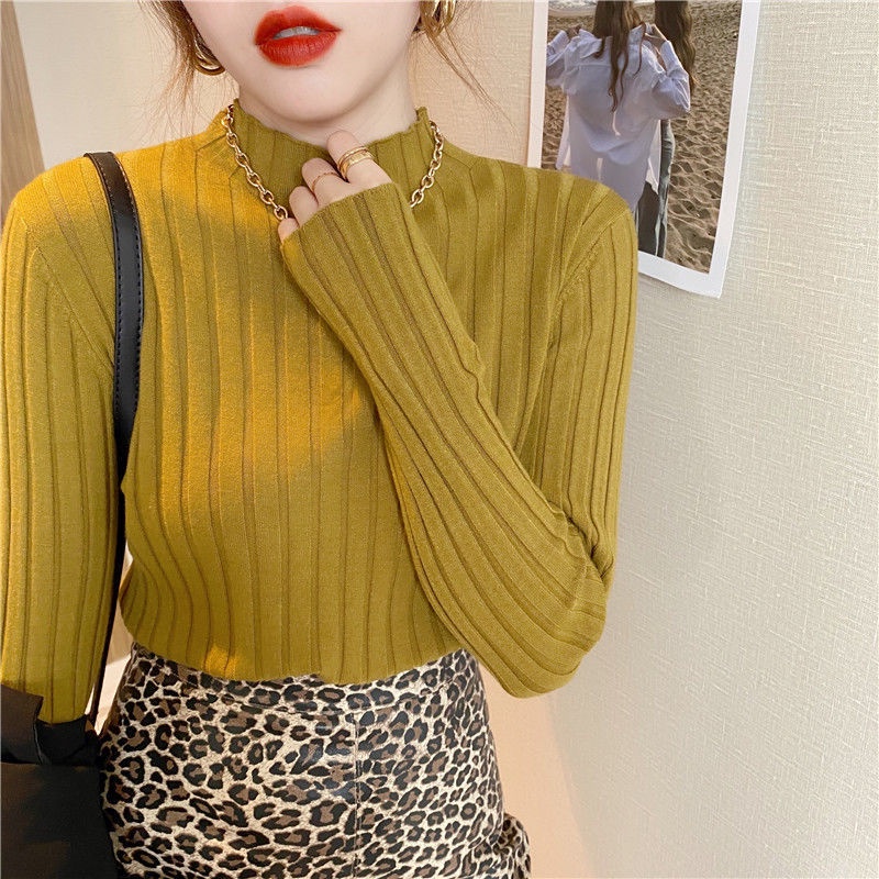 Áo dệt kim cổ cao nhiều màu tùy chọn thời trang mới cho nữ