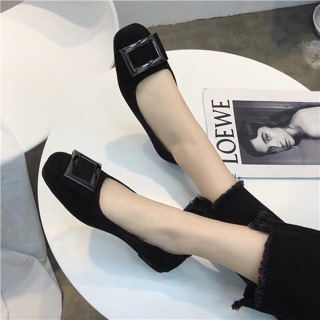 (ORDER) Giày búp bê da lộn khoá vuông 35-44