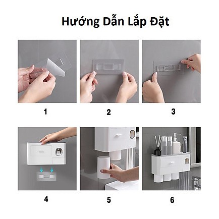 KỆ TREO BÀN CHẢI ĐÁNH RĂNG, TÍCH HỢP CỐC TỪ TÍNH VÀ ĐỒ LẤY KEM THÔNG MINH PHÂN LOẠI 4 CỐC