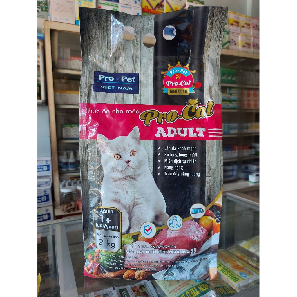 Hạt Cho Mèo Pro Cat 2kg - Thức Ăn Cho Mèo Trưởng Thành Trên 1 Tuổi