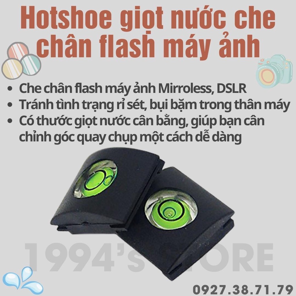 (CÓ SẴN) Nắp Che Bụi Chân Đèn Flash Hotshoe Có Hạt Nước Cân Bằng Cho Máy Ảnh DSLR Miroless Fujifilm Sony Canon EOS M