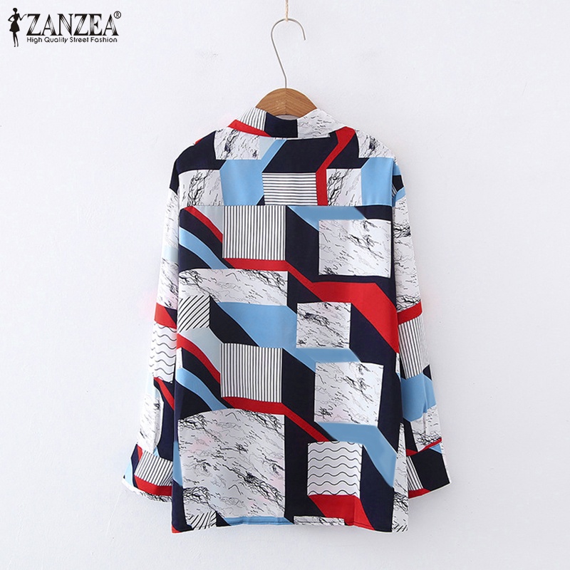 Zanzea Áo Sơ Mi Tay Dài Cổ Bẻ In Họa Tiết Hình Học Màu Tương Phản Thời Trang Cho Nữ