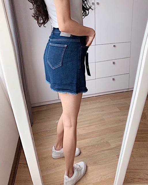 (Size Đại 32~36)Quần Váy Jean Bigsize Co Giãn Mạnh - Màu Xanh Đậm Tua Lai - LƯNG CAO