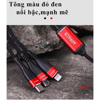 Cáp sạc 3 đầu APPACS IP,micro USB,USB Type C