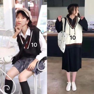 Áo len gile cổ tim style hàn quốc