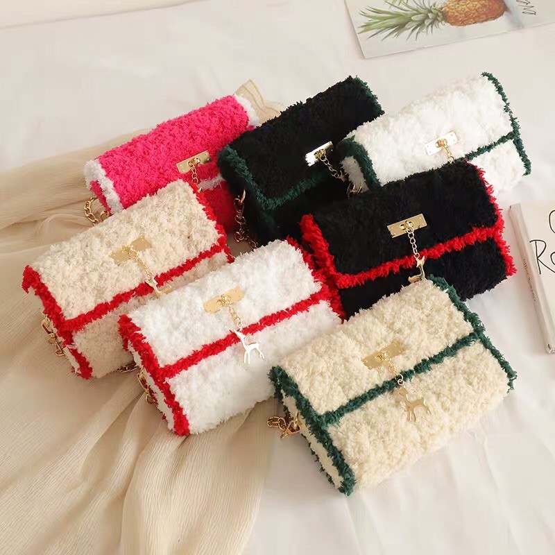 (CÓ VIDEO HƯỚNG DẪN) Túi xách handmade tự đan, túi xách đeo chéo len xù quai da mác hươu (nhắn tin phối màu khách muốn)