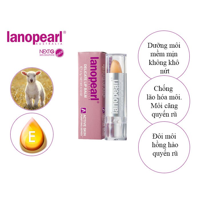 SON DƯỠNG MÔI CAO CẤP ÚC - LANOPEARL - DELICATE LIP BALM 3.7G