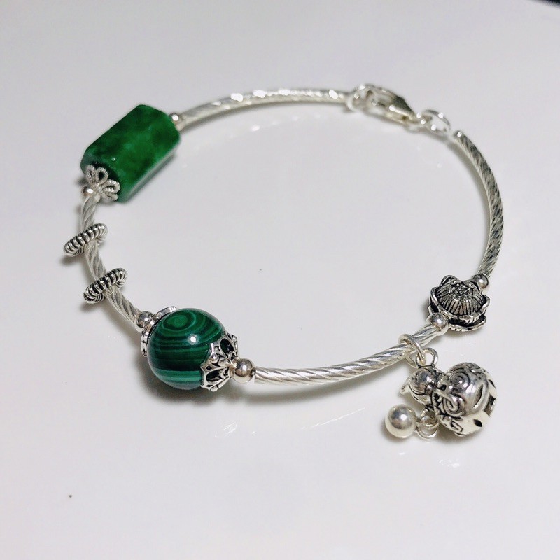 Vòng Tay đá Malachite, sơn thuỷ mix bạc