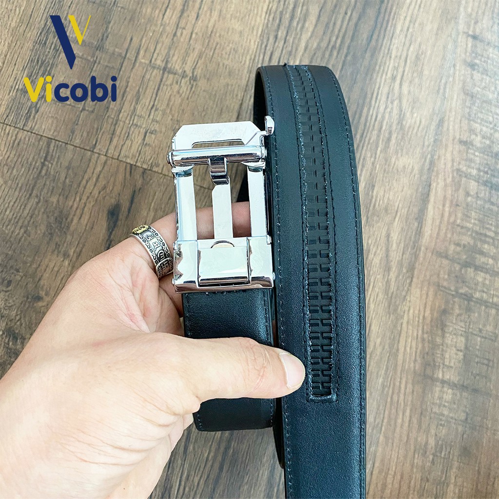 Thắt lưng Nam Da Bò chữ G khóa tự động  Vicobi GBV , Dây lưng 3,5cm mặt khóa BẠC hợp kim, made in VietNam