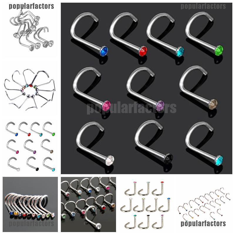 Bộ 10 Khuyên Mũi Thép Không Gỉ Đính Pha Lê