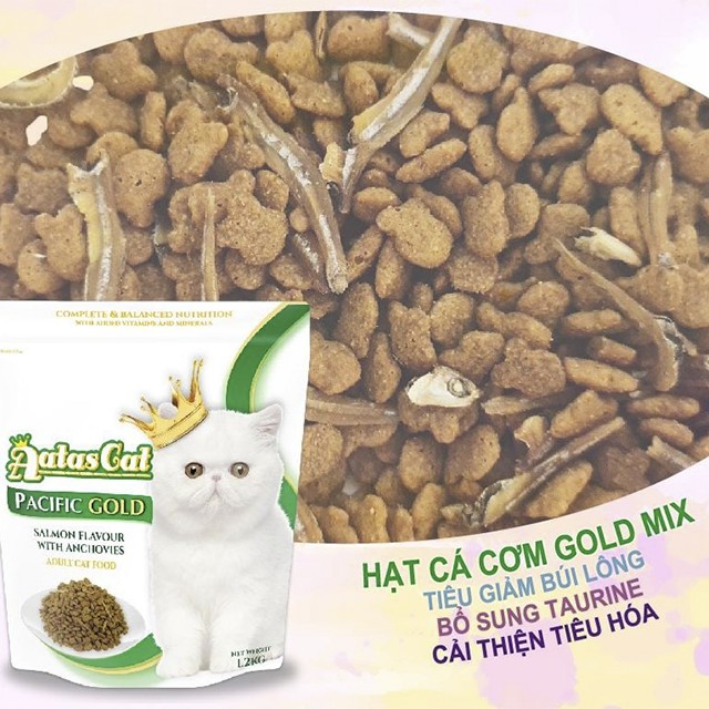Thức Ăn Cho Mèo Aatas Cat Bao 1,2kg Vị Cá Hồi, Vị Cá Ngừ, Vị Gà Topping Thêm Cá Cơm Sấy Khô (Lông Mượt, Giảm Búi Lông)