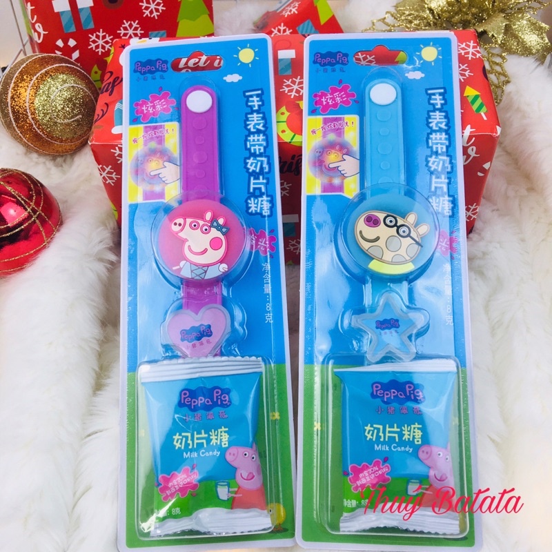Kẹo đồng hồ phát sáng hình heo ngộ nghĩnh Peppa Pig của Hongkong, kẹo đồ chơi cho bé, kẹo đồ chơi trẻ em