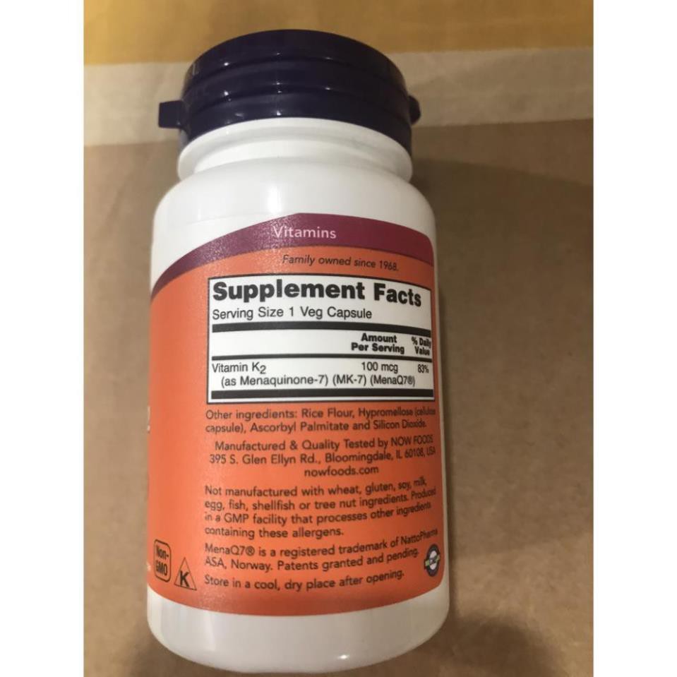 VITAMIN | Now Vitamin MK7 K2 100MCG 120 Viên | Hỗ Trợ Tim Mạch, Xương Khớp, Chống Ung Thư - Chính Hãng