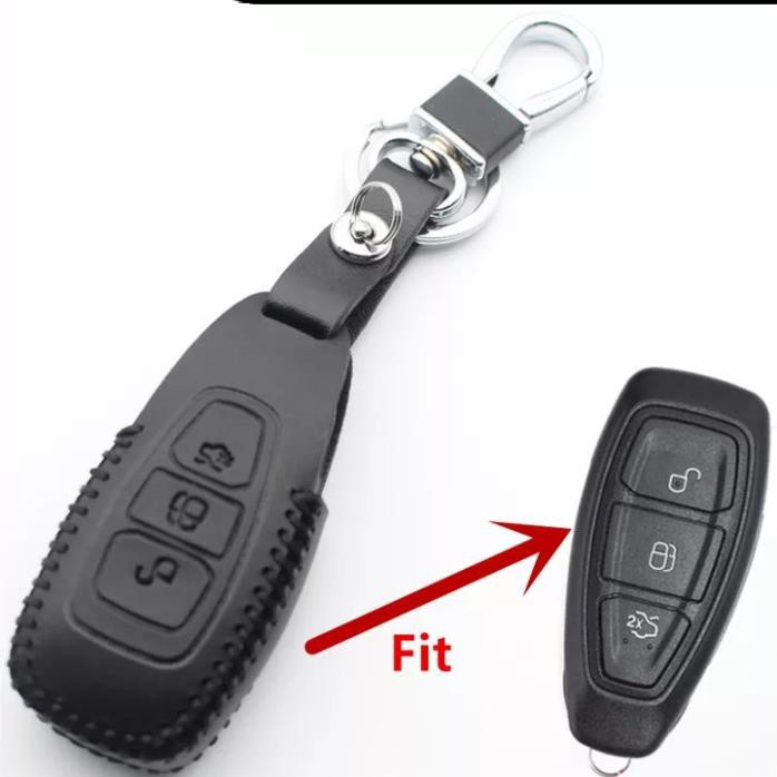 Bao da chìa khóa Ford Ecosport 2016, Focus, Fiesta kèm móc khóa-CHỈ ĐỎ