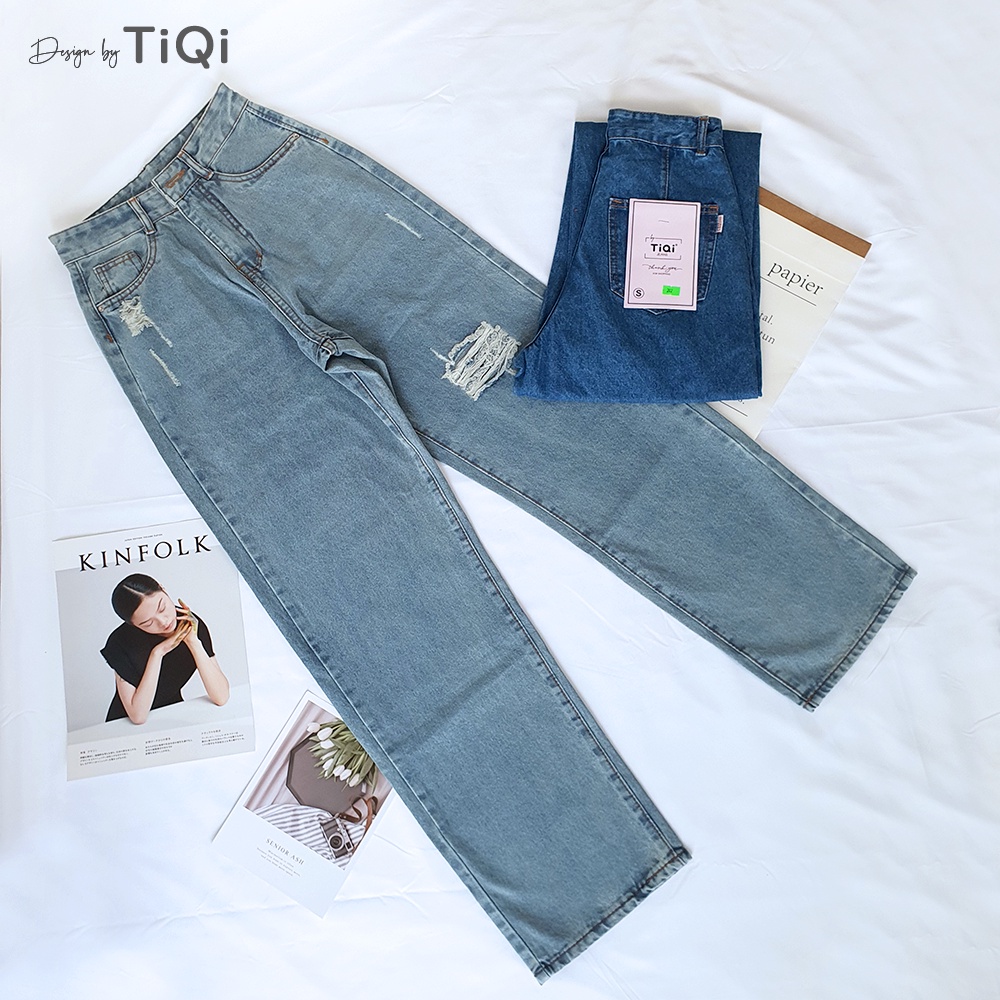 Quần jean ống suông nữ rách gối cao cấp TiQi Jeans B2-202