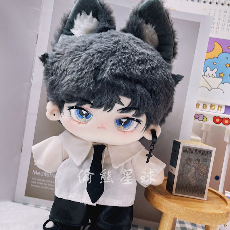 Bộ trang phục nam với cà vạt và khuyên tai cá tính thời trang cho búp bê nhồi bông 20cm