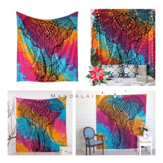 [HÀNG NHẬP ẤN ĐỘ XỊN] Khăn treo tường trang trí hình voi 210cm x 240cm 100% cotton in thủ công chất lượng