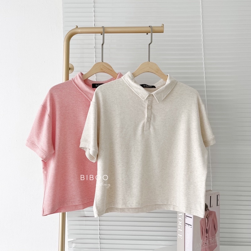 BIBOO - Áo polo croptop trơn form rộng chất liệu dày dặn, mịn mát PLAIN POLO CROPTOP