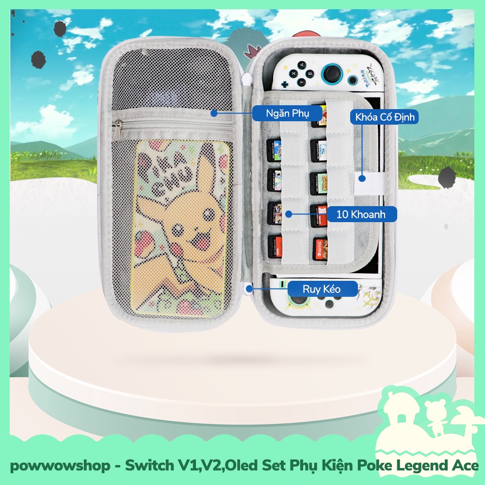 [Sẵn VN - Hỏa Tốc] Switch V1,V2,Oled Set Phụ Kiện Poke Legend Ace Case, Hộp Băng Game, Túi Đựng Máy Game Nintendo Switch