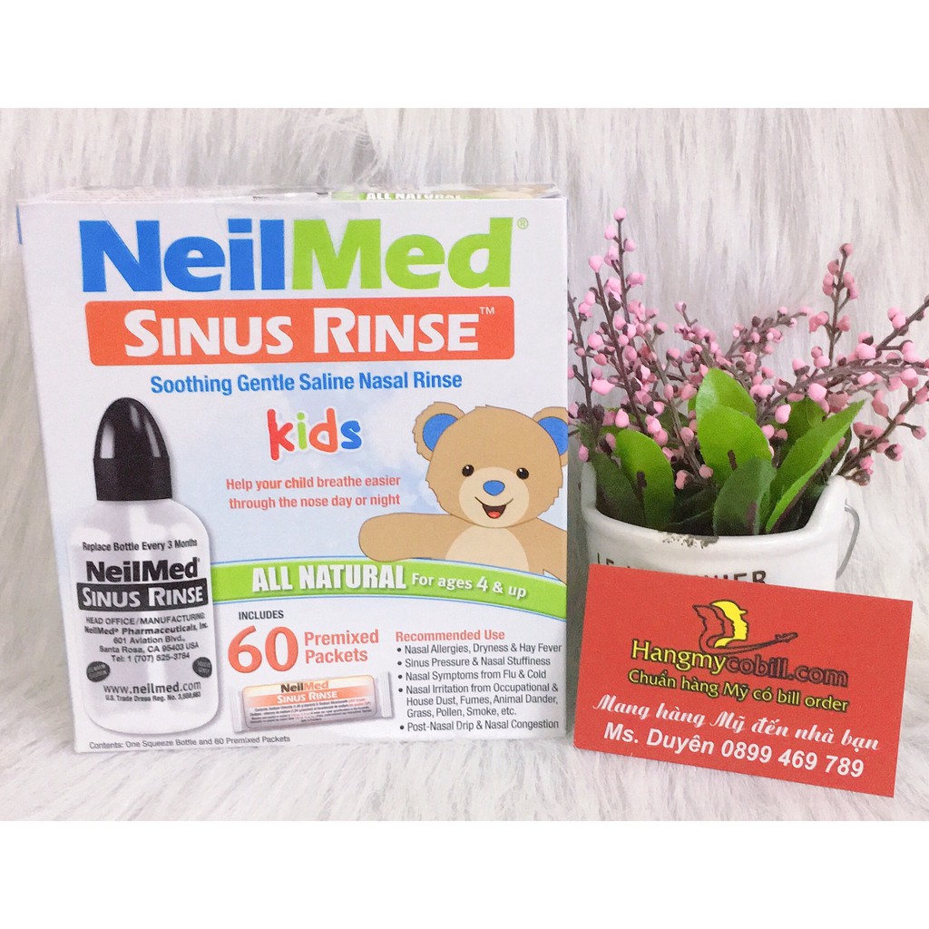 Bộ rửa mũi Neilmed trẻ em 1 bình 120ml kèm 60 gói muối.