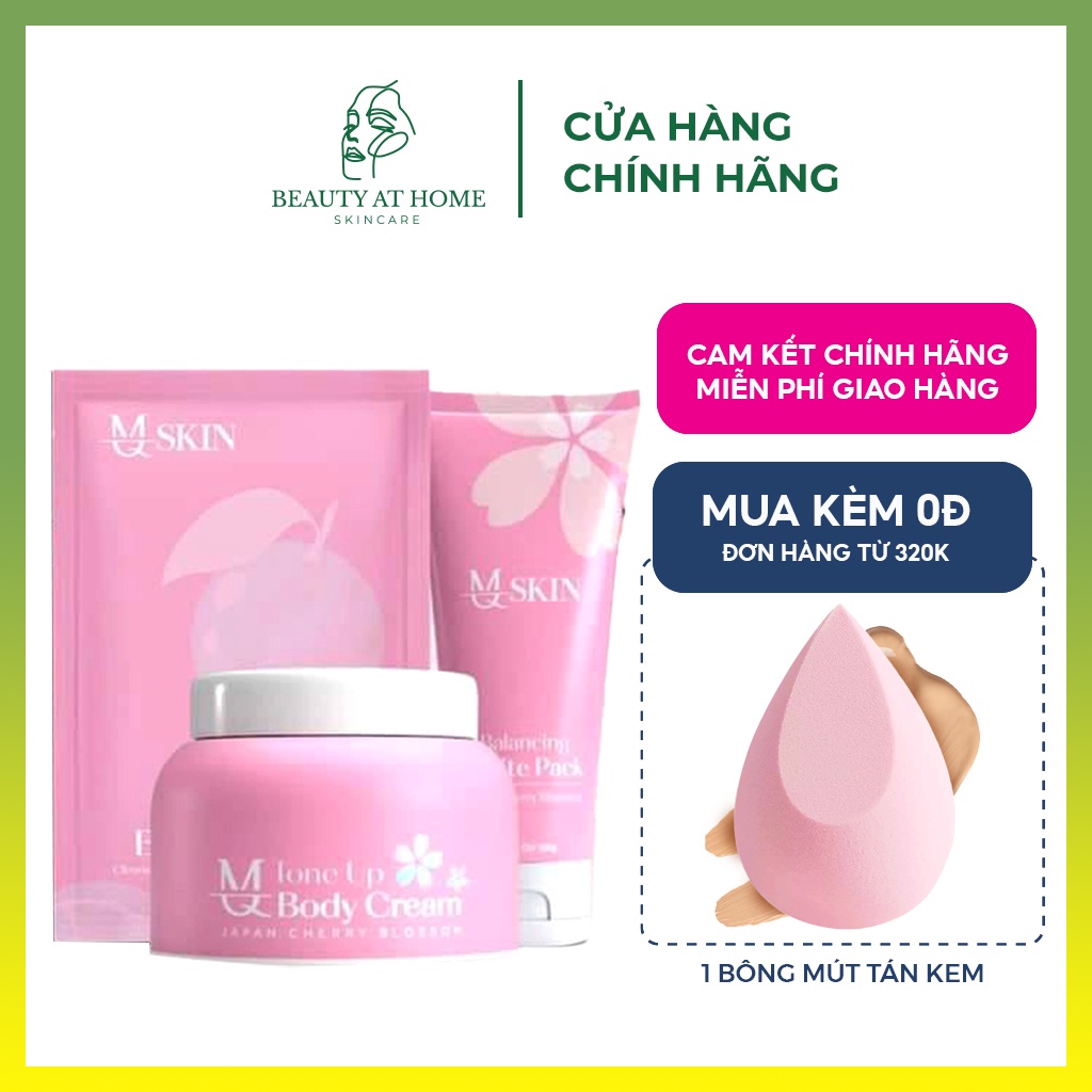 Bộ kem body làm trắng MQ Skin hoa anh đào 1 tẩy tế bào chết + ủ trắng body & kem body Whitening Body Cream