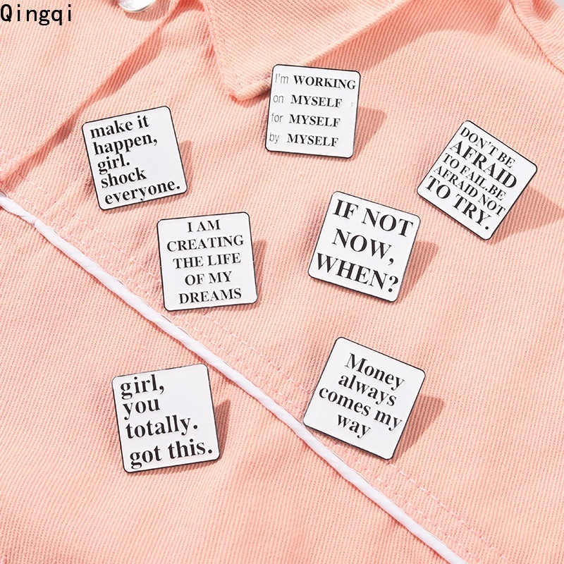 Ghim cài áo MISS ZOE họa tiết câu nói truyền cảm hứng làm từ hợp kim màu trắng / đen kiểu dáng thời trang