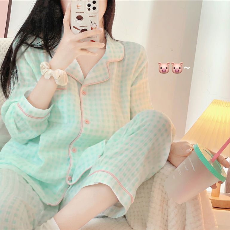 Bộ Đồ Ngủ Dài Tay Thời Trang Mùa Xuân Thu Hàn Quốc Ngọt Ngào Dành Cho Nữ Sinh