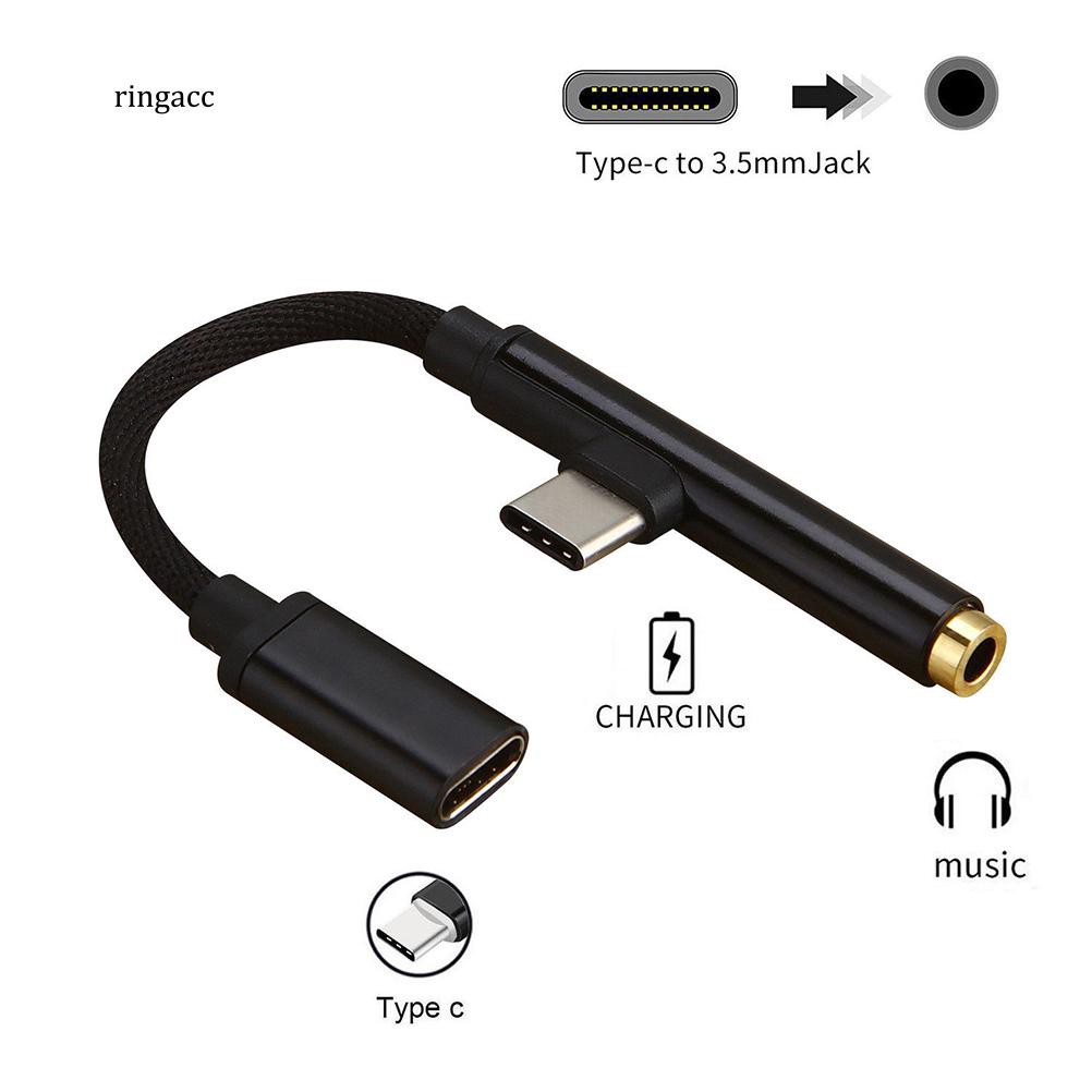 Cáp chuyển USB Type-C sang jack 3.5mm thiết kế 2 trong 1 hỗ trợ vừa sạc vừa nghe nhạc