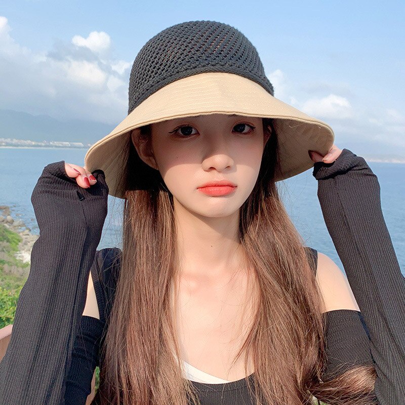 Nón Tai Bèo Đan Cói Phối Vải Lanh Cotton Thoáng Khí Thời Trang Nữ