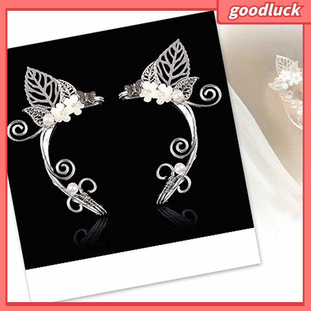 1 Khuyên Kẹp Vành Tai Hình Hoa Lá Đính Ngọc Trai Nhân Tạo Thời Trang